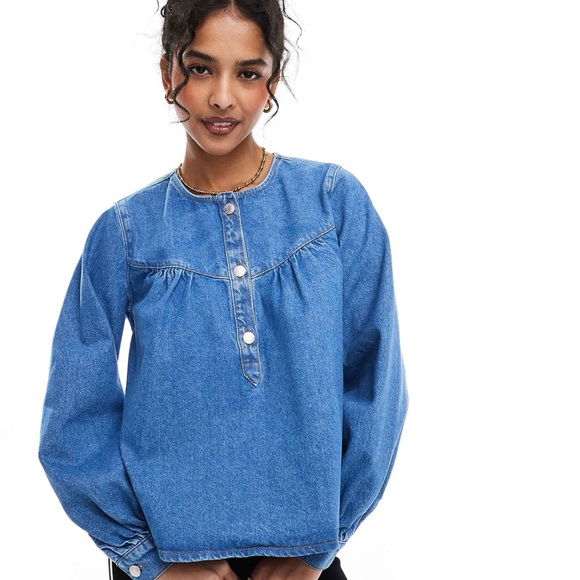 ASOS Tops - ASOS Blue Denim Button-Front Long Sleeve Top